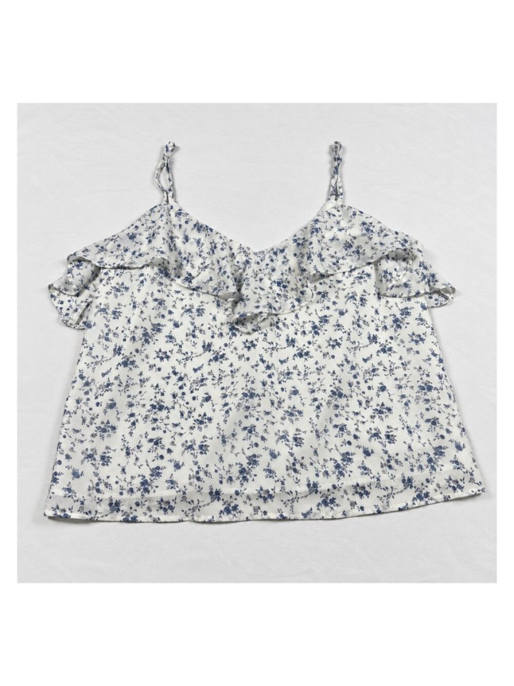 White Birch Blue White Floral Ruffle Camisole Tank Top XL